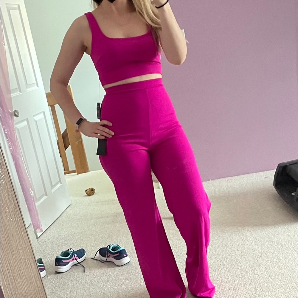 Lulu’s Only Tonight Hot Pink Two-Piece Wide-Leg Jumpsuit